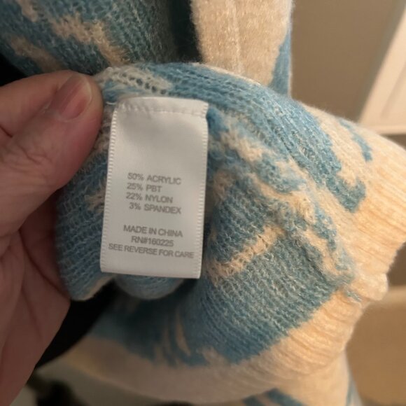 Stitchdrop Cardigan Hoodie Long Open Front Sweater Cream/Blue Pattern SZM - Picture 9 of 10